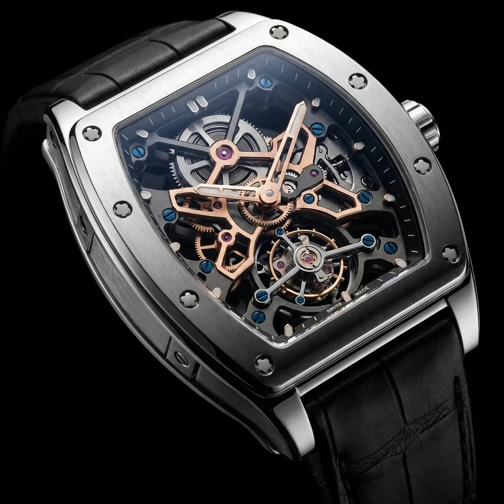 Accretion Tonneau Tourbillon, Skeleton tourbillon, 44 × 38 mm steel