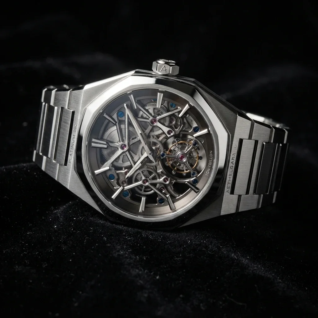 Aethelgard Skeleton Tourbillon, Integrated bracelet, 41 mm platinum