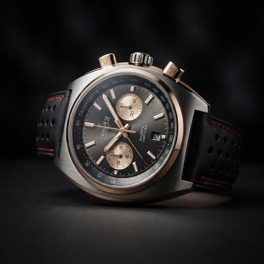 Taurus 12 Chronograph, Racing chronograph, 42 mm steel and rose gold